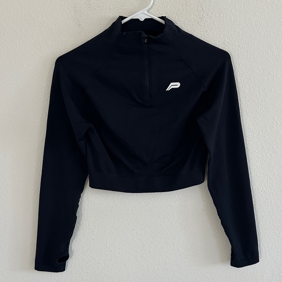 Pursue Fitness Scrunch Seamless Crop 1/2 Zip Black - Picture 1 of 7